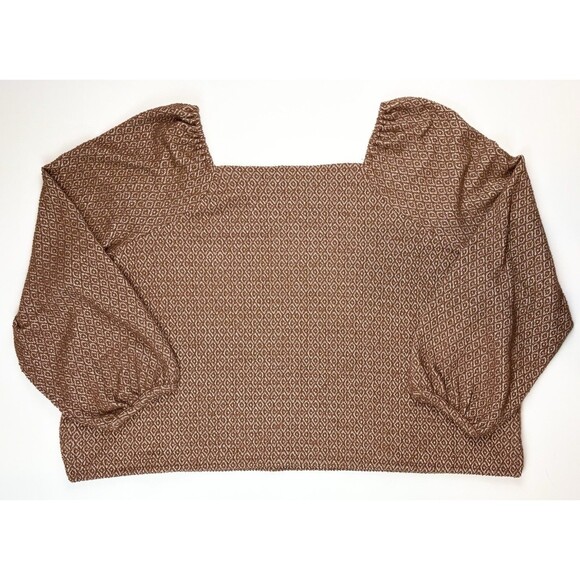 Madewell Puff Sleeve Chocolate Brown Textured Indie Boho Blouse, Plus Size 4X - Picture 9 of 10